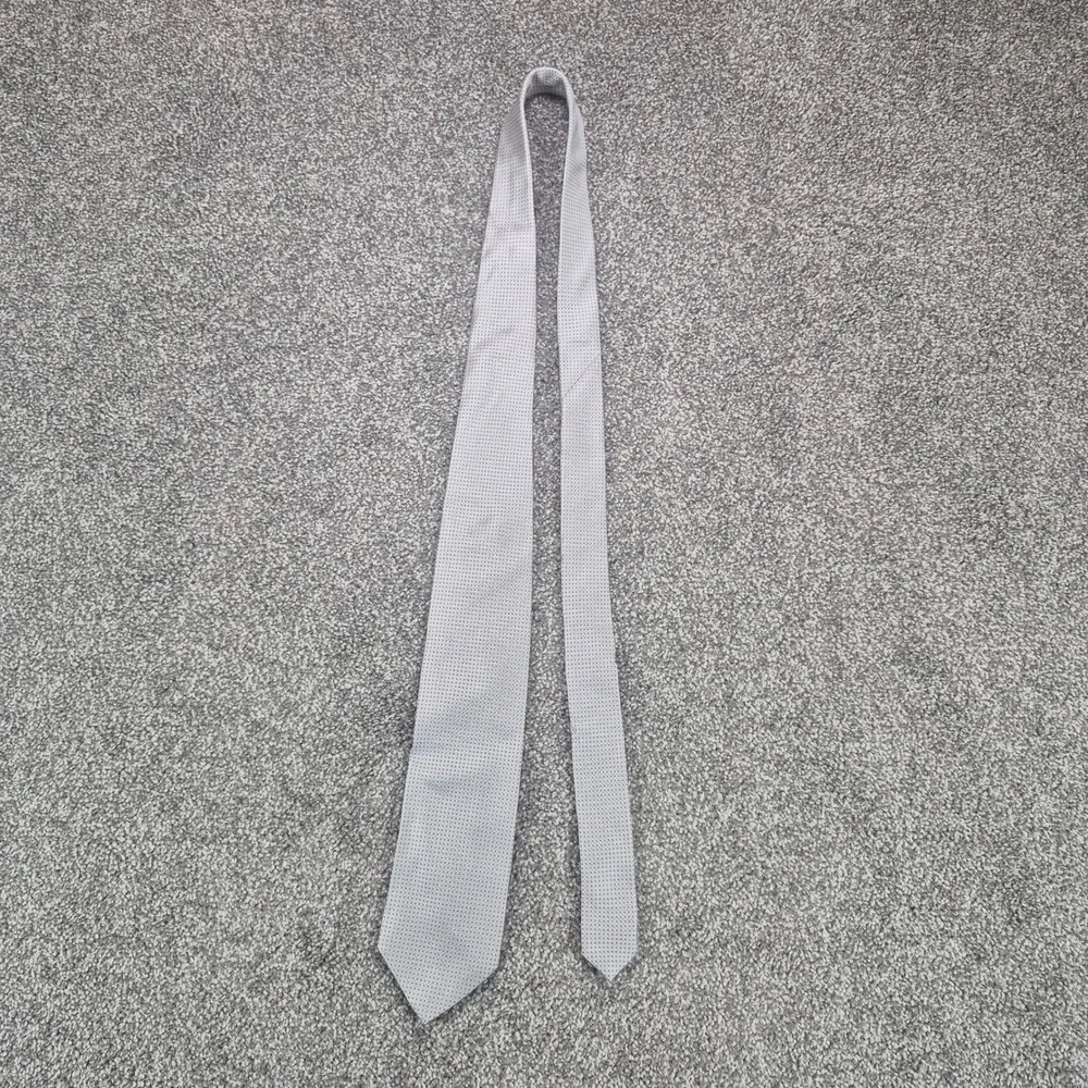 Ermenegildo Zegna Neck Tie 100% Silk Silver Micro Dot Made in Italy Luxury